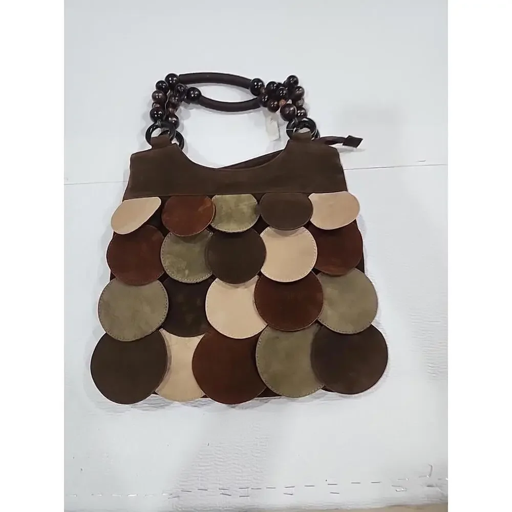 Womens Boho Aldos Faux Leather Wooden Beeded Shoulder Purse Hand Bag - Picture 3 of 9